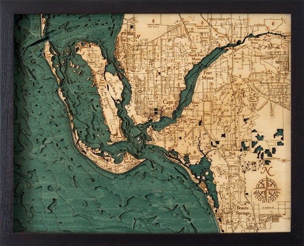 Custom Nautical Map Of Cape Coral Carved Lake Art   FMEY D3S 2T 