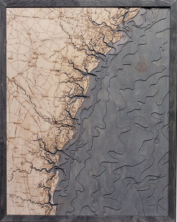 Wooden Georgia Coast Topographic Map | Carved Lake Art