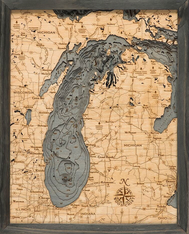 Lake Michigan Nautical Chart | Lake Michigan Map Art | Driftwood Grey Frame