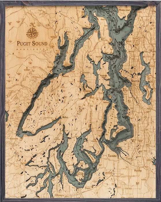 3D Wood Map of Puget Sound | Laser Cut Wood Map