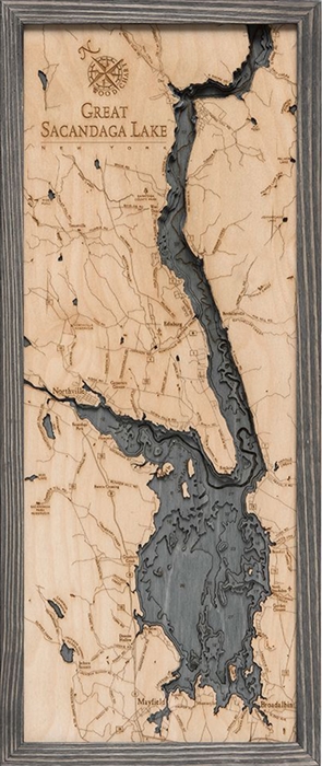 Sacandaga Lake Nautical Map | Topographic Wall Art | Driftwood Grey