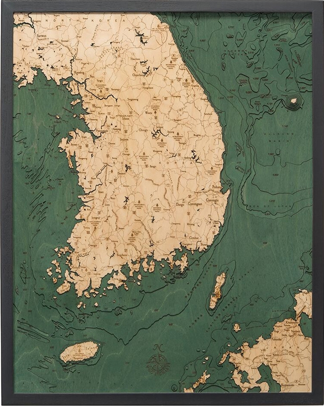 Custom Raised Topographic Map of South Korea | Carved Lake Art