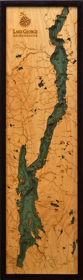 Saratoga Lake, NY 3D Wood Topo Map