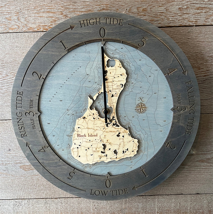 Custom Nautical Wall Clock Of Block Island | Carved Lake Art | Tide Clocks